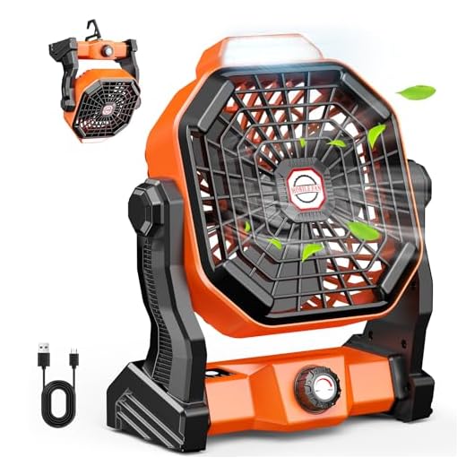 Outdoor Camping Fan Portable Fan Rechargeable, 9-inch 7800mAH Battery Operated Powered Personal USB Fan with LED Lantern Stepless Adjustable Speed Fan for Home, Office, Tent, Travel