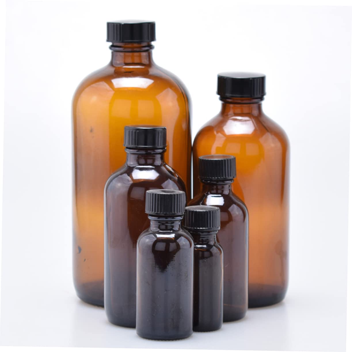 COSMEVIVI Glass Bottles for Juice Refillable Boston Round Bottles with Caps 4 Pack