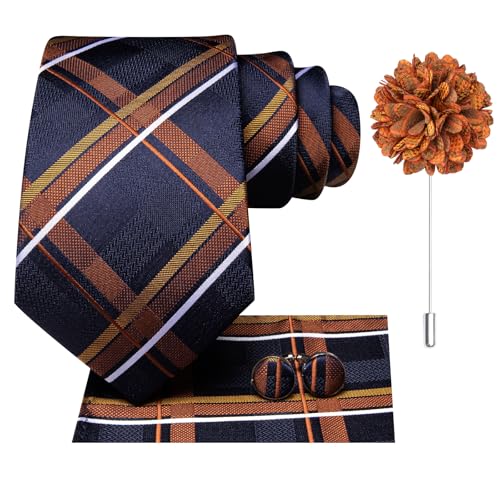 Image of Dubulle Mens Tie and Lapel Pin Paisley Striped Floral Necktie for Men Pocket Square Cufflinks 4PCS Set Wedding Party