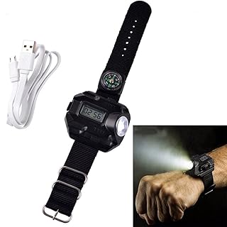 MACHSWON Tactical USB Rechargeable CREE LED Wrist Watch Flashlight Torch Lamp Light UK Tactical LED Wrist Watch Flashlight USB Rechargeable Torch Light Lamp