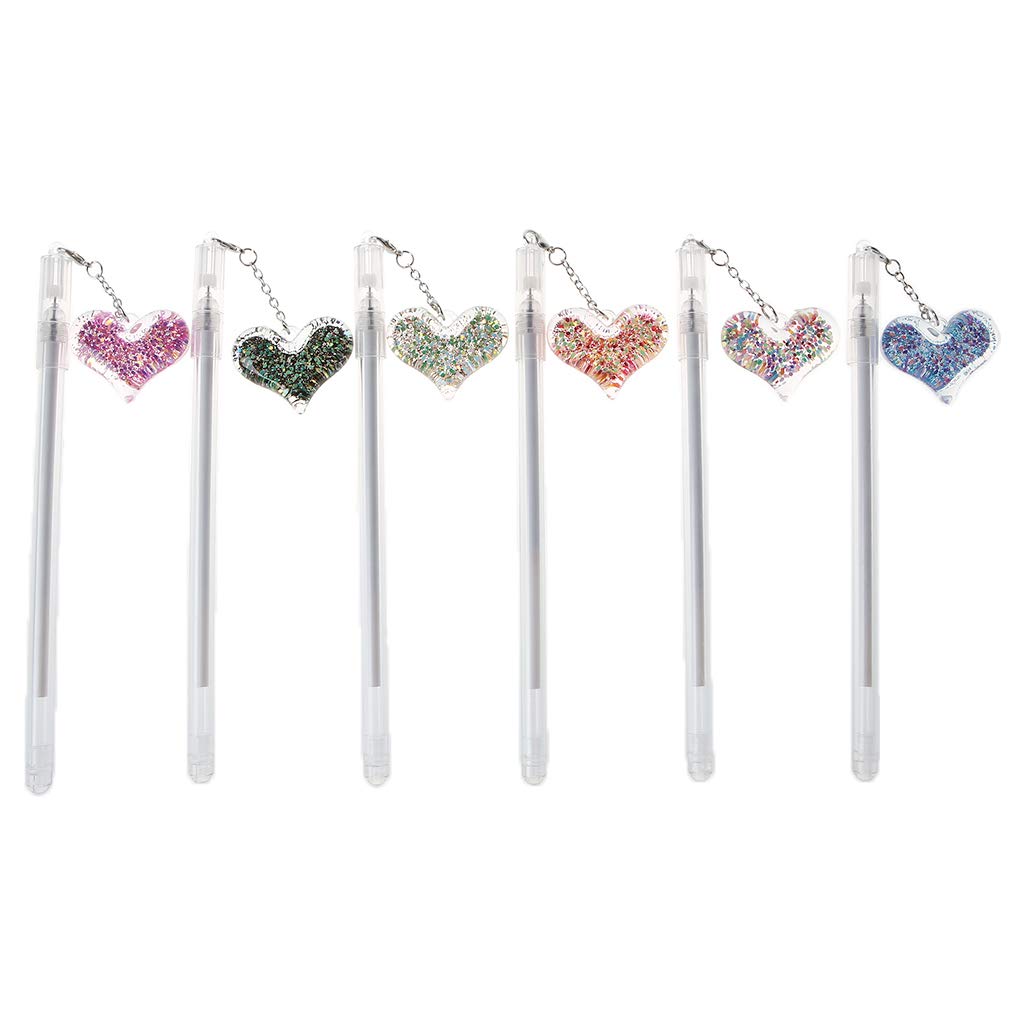 JUNESUN Gel Pen with 0 5mm Point Cartridge Pen Chain Decor Black Ink Shinny Heart Shape Embellishment Stationery