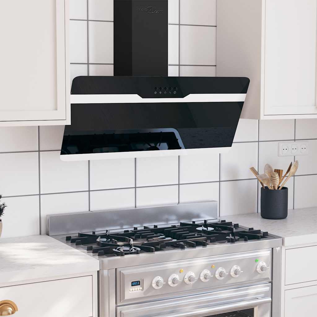 vidaXL Campana extractora de pared, 90 cm, de acero y cristal templado negro