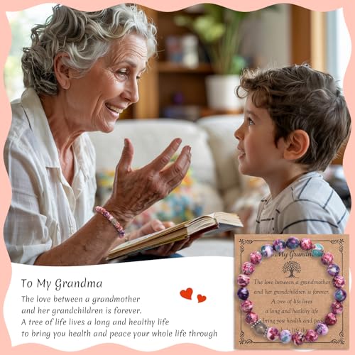 Mothers Day Gift for Grandma Gifts for Birthday Christmas, Natural Stone Tree of Life Bracelet Presents for Grandma Nana2