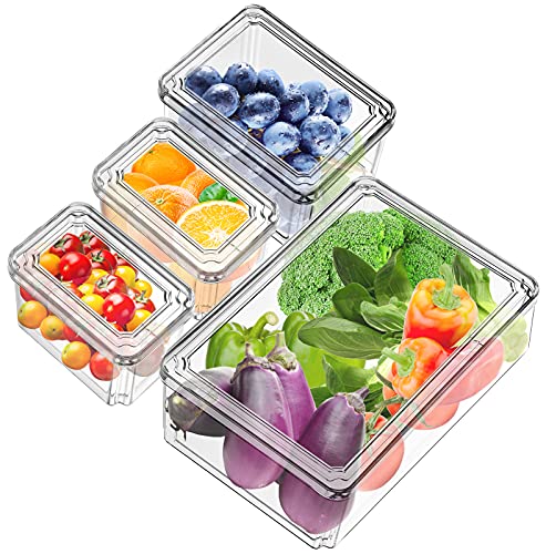 Yiketary 4 Stück Vorratsdosen-Sets Lebensmittel Lagerbehälter mit Deckeln Kunststoff BPA-kostenloses Lunchboxen Getreide Mahlzeit Vorbereitung Set Küchenspühldämpfer Durable Seal Pot Cover