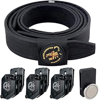 Black Scorpion Gear Professional Heavy Duty Competition Belt w/ 3 Double Stack Magazine Pouches, 1 Magnetic Magazine Pouch, IPSC and USPSA Approved (Black, Small)