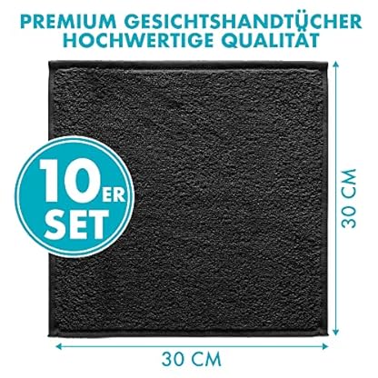 Twinzen - 10 TLG. Handtücher Set klein 30x30 cm, Schwarz - Gästehandtuch, Frottee Handtuch Set , Baumwoll Tücher Gesicht… – Bild 3
