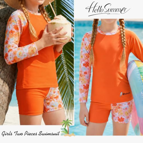 Image of Girls Swimsuit Two Piece Rash Guard Set for 4-14 Years