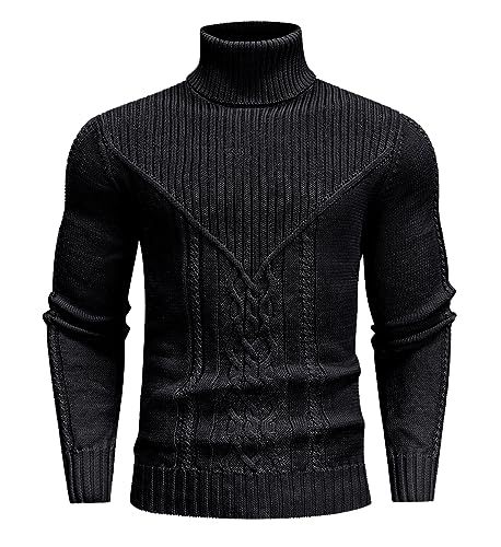 Men's Turtleneck Sweater Cable Knitted Pullover Sweater3