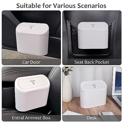 Image of Accmor Car Trash Can with Lid, Vehicle Dustbin Garbage Organizer Holder with One Roll Bag, Mini Leakproof Storage Bin for Auto, SUV, Office (White)