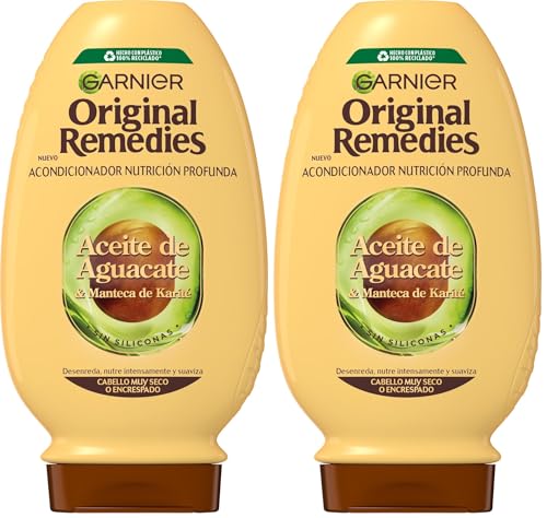 Garnier Original Remedies Aceite de aguacate y manteca de karité Acondicionador para pelo rebelde y encrespado 250 ml (Paquete de 2)