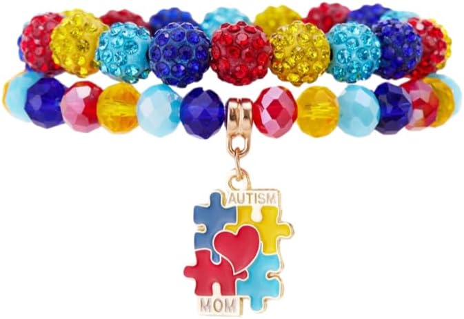 1/2/3/6pcs Unique Colorful Autism Awareness Multi Layering Bracelet Set for Women Men Beaded Chain Puzzle Piece Bracelets with Letter Beads Elastic Beaded Puzzle Heart Pendant Autism Support Jewelry Gifts Advocates & Events Jewelry image 4