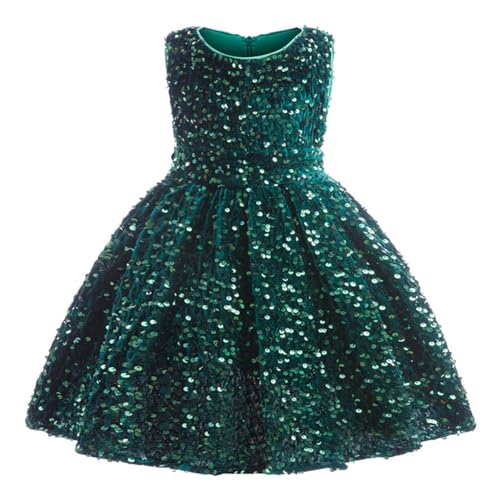 Girls Sequin Velvet Dress Sparkly Xmas Kids Sleeveless Ruffle Christmas Pageant Party Dress Fall Winter Clothes