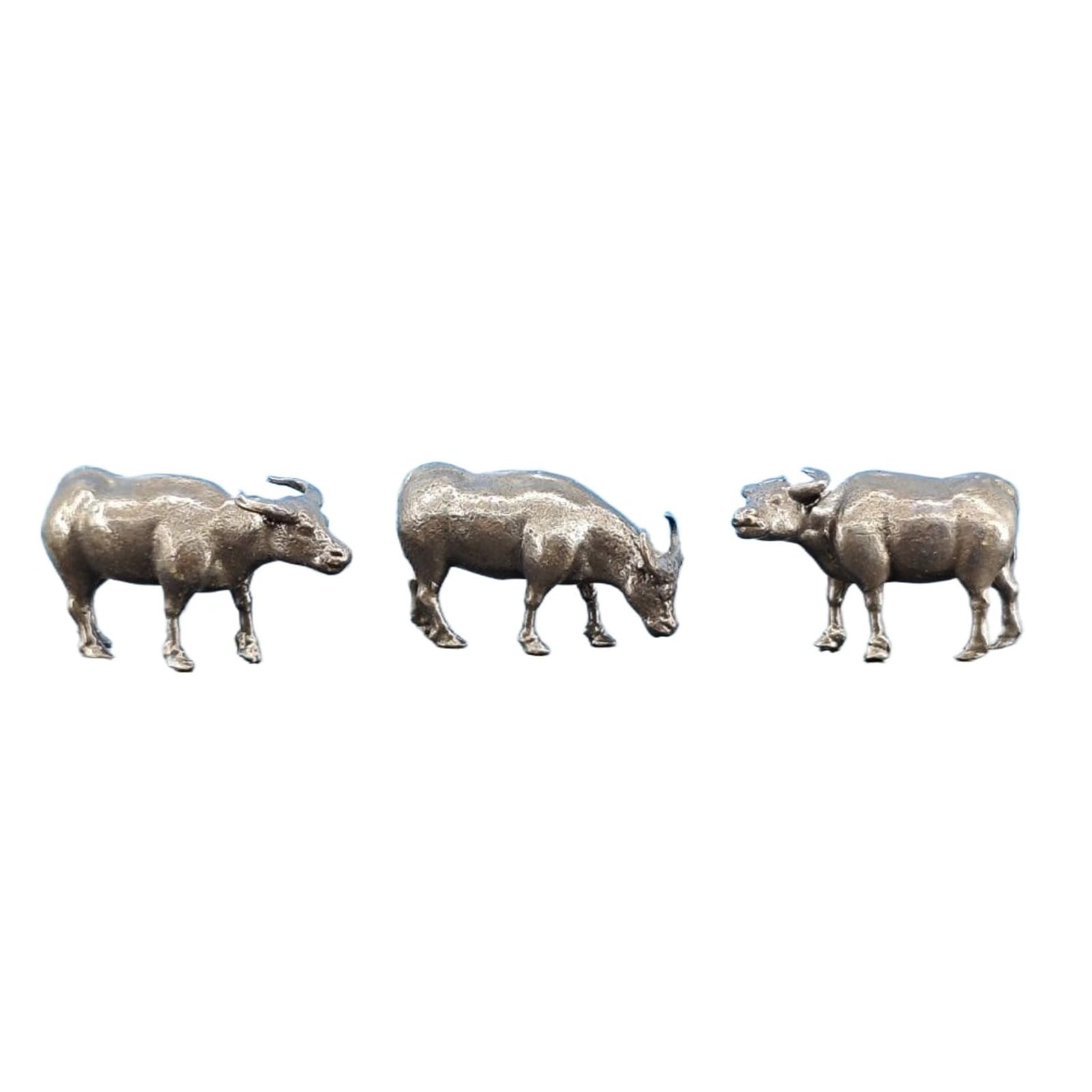 NGDFGR 3Pcs Brass Buffalo Model Miniature Statue,Metal Animal Cattle Bison Sculpture Office Home Study Desktop Bonsai Micro Landscape Sand Table Decor