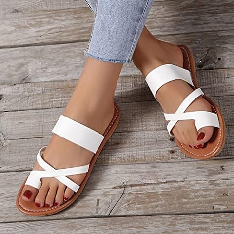 ZOYOTO Sandals for Women Women's Flats Sandals Flats Shoes Women Sandals Comfort With Casual Beach Shoes Sandals Women Flats Open Toe,White-43 Cover