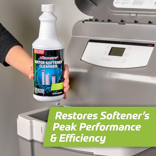 velocity water softener cleaner solution - 4 uses per bottle restores efficiency removes contaminants amp extends water softener life
