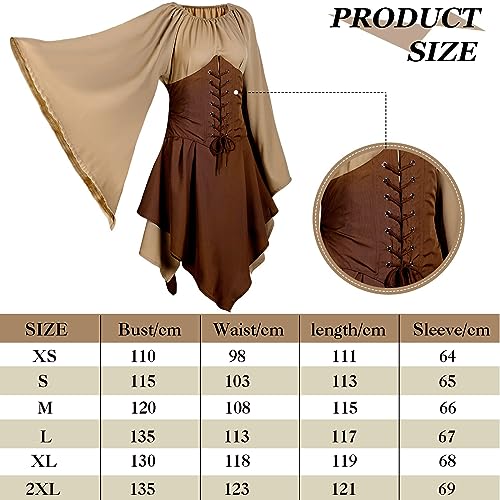 Image of 4 Pcs Women Elf Costume Renaissance Traditional Irish Dress Fairy Costume Elf Ear Cuffs for Women Halloween Cosplay Party