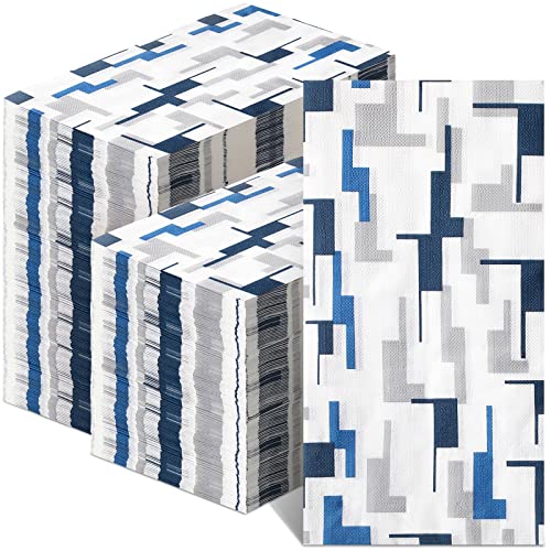 Serviettes modernes en papier abstrait bleu gris à motifs géométriques raffinés