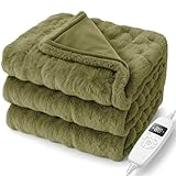 HAGOOGI 電気毛布 敷き 掛け兼用 節電 190×130cm 10段階温度調整 8Hタイマー付き 電気毛布洗える 速暖 恒温加熱 頭寒足熱 ダニ退治 電気敷毛布 電気ブランケット 防寒対策 肩掛け 膝掛け 厚手生地 ふわふわ 両面使え 暖房器具 (ディープグリーン)