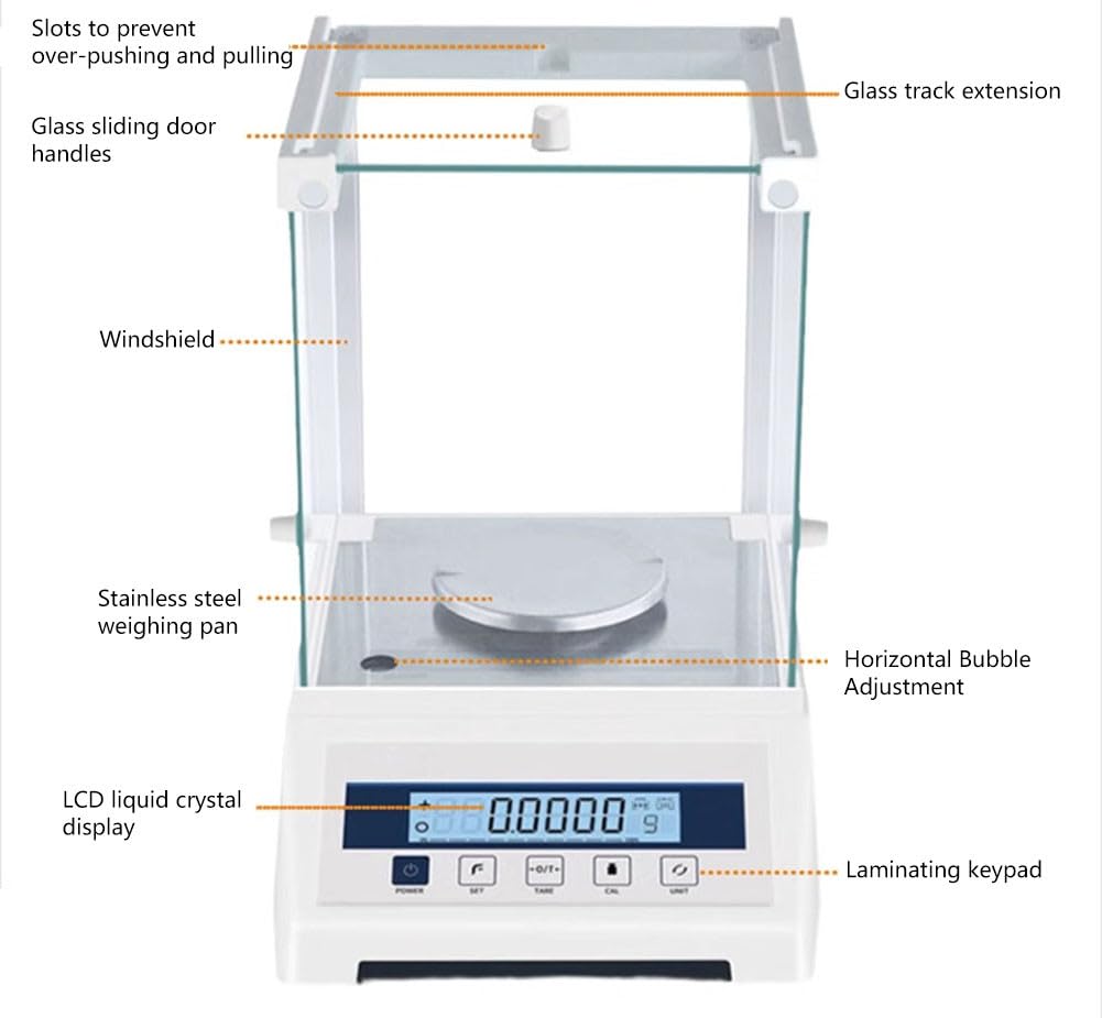 Balanza analítica de precisión para Laboratorio, 0,0001 g, balanza analítica Digital, Interfaz RS232, balanza electrónica de Laboratorio, Pantalla LCD con Parabrisas de Vidrio (220 g)