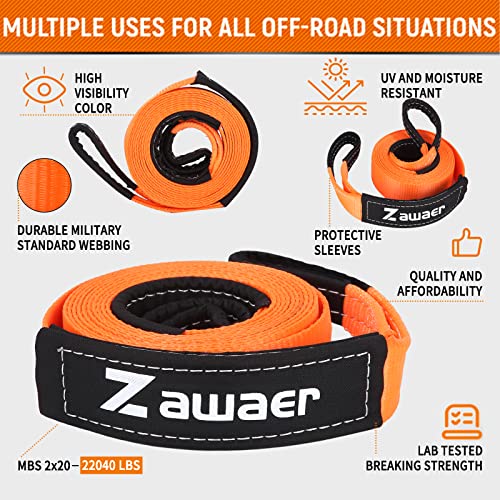 Zawaer Abschleppseil Auto, 10T Abschleppgurt, mit Hohe Festigkeit’ Schäkel Einer Bruchfestigkeit von 26,455 LBS, 5M x 5cm KFZ Notfall-Abschleppseil mit Aufbewahrungstasche, Verbessert, Sicherer