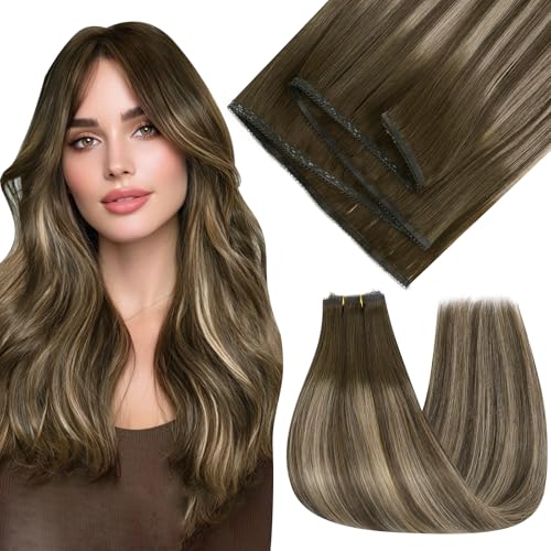 Full Shine Human Hair Weft Extensions Color 4/24/4 Medium Brown
