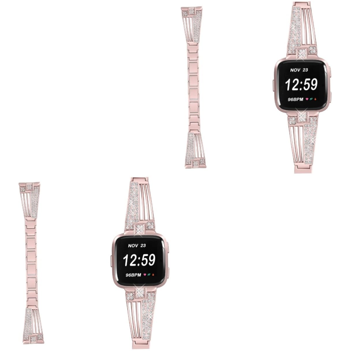 HEMOTON 2pezzi Cinturino Acciaio Inossidabile Con Rhinestone Per Sostituzione Elegante e Resistente Per Orologi Facile Da Installare Rosa Polvere