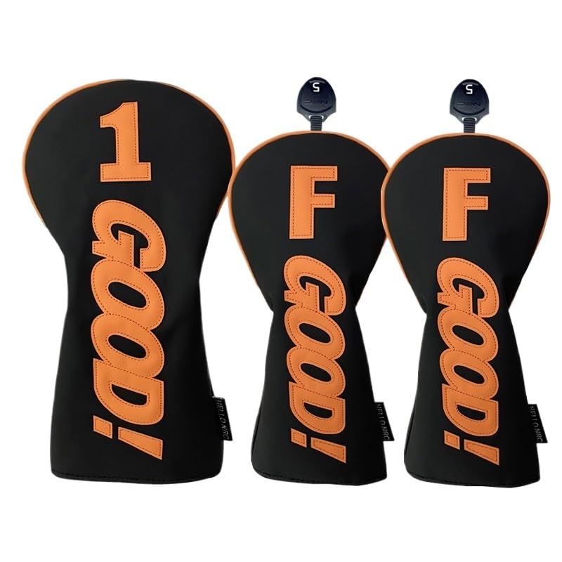 SchläGerkopfhüLlen Golfschlägerhaube aus PU for Driver, Fairway, Hybrid, wasserdicht, langlebig, Orange, Golfzubehör, Schutzhaube for Golfschläger Golf SchläGerhauben(1 Set Black 135)