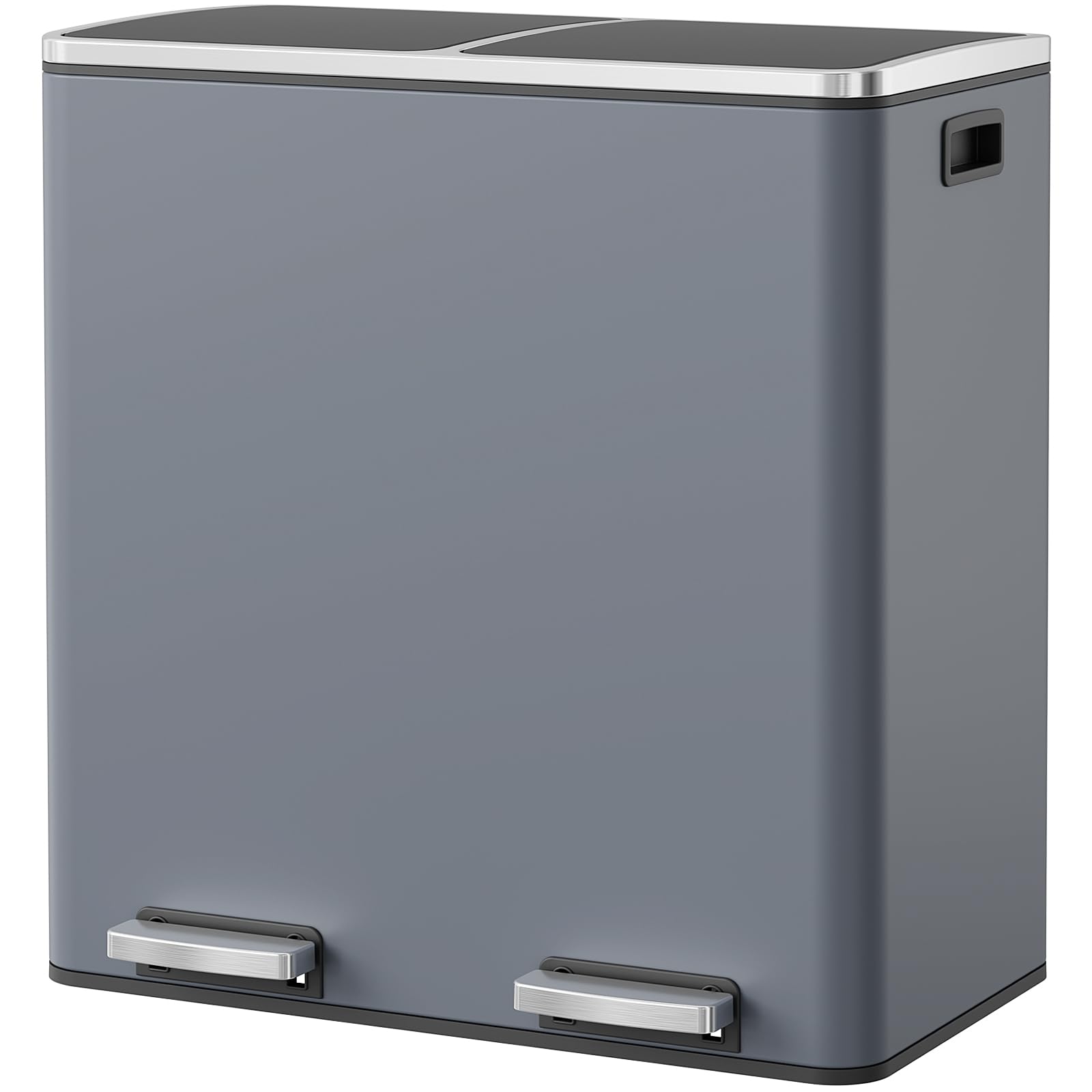 Arlopu Dual Trash Can, 2 x 8 Gallon (2 x 30 L) Hands-Free Trash and Recycle Bin Combo, Stainless Steel Kitchen Garbage Can with Soft-Close Lid, Removable Inner Buckets, Step Pedal, Airtight (Grey)