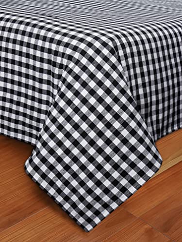 Image of AIRWILL, 200GSM Handloom Cotton Double Bedsheet with 2 Pillow Covers (Gingham Check Black)