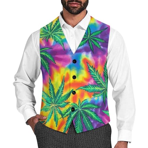 Tie-dye Weed Men's Formal Suit Vest for Business Formal Or Casual Dress Waistcoat Wedding
