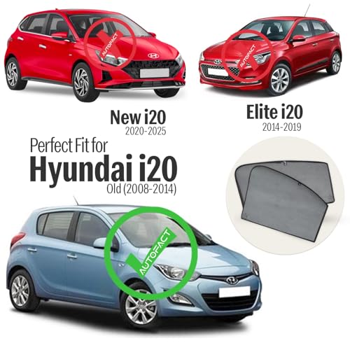 Image of Autofact Car Sunshades for Hyundai Old i20 (2008 to 2014), UV Protection, Useful Car Accessories, Custom fit Sun Shades for Side Windows, Set of 4