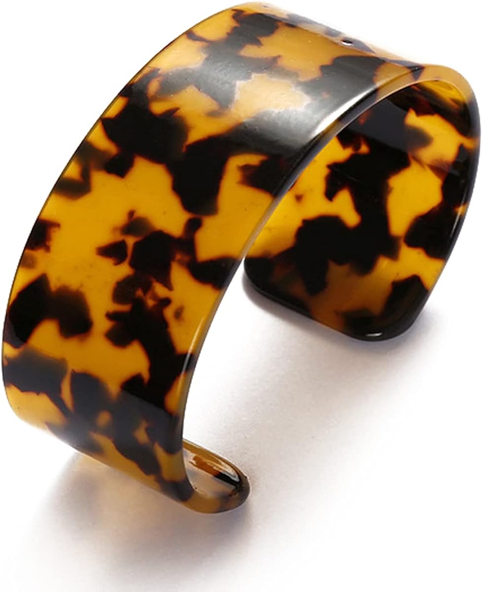 Pulseras ligeras y gruesas con estampado de leopardo acrílico vintage de cara ancha esmaltadas de ácido acético de carey y carey para mujeres y niñas