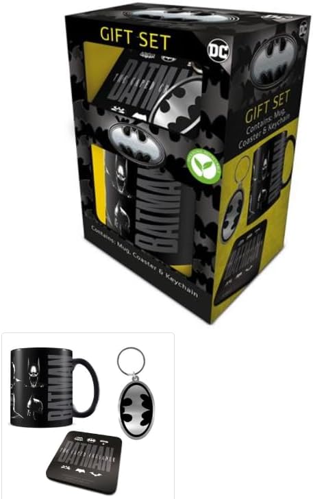 Pyramid International Batman Gift Set (Mug, Coaster & Keychain) – Official Merchandise, Premium Ceramic Mug, Coaster, and Keychain Featuring Iconic Batman Logo, Ideal for Home, Office, or Daily Use