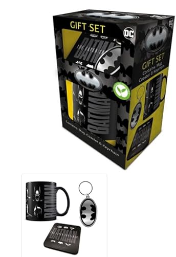 Pyramid International Coffret cadeau Batman (tasse, dessous de verre et porte-clés) – Produit officiel, tasse en céramique de qualité supérieure, dessous de verre et porte-clés avec logo emblématique