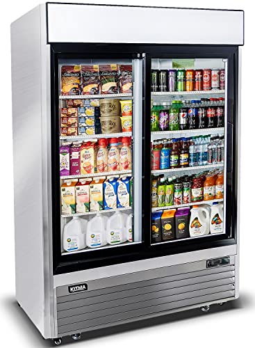 Kitma Two Section Glass Sliding Door Reach-In Refrigerator - Commercial Beverage Refrigerators, Upright Merchandiser Refrigerator, Beverage Cooler With Led Lighting - 48 Cu. Ft #TOP13