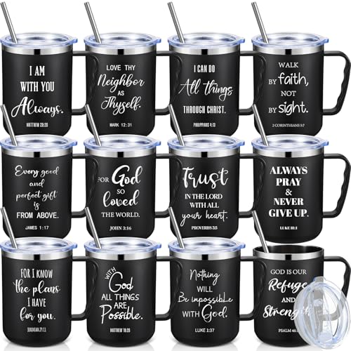 Set 12 Mugs Cristianos de Acero Inoxidable con Tapa y Popote miniatura 1