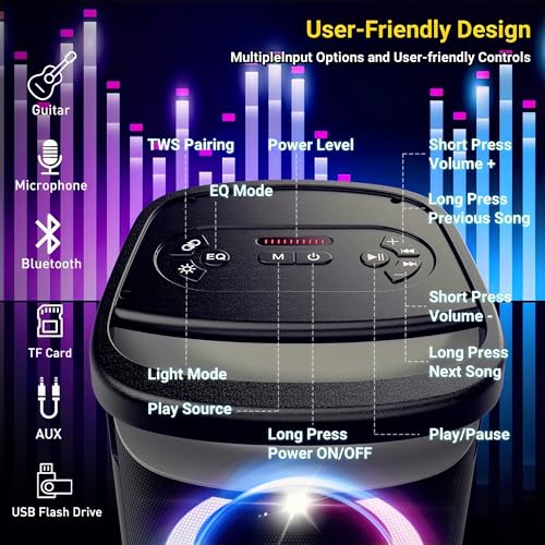 Tpbeat TP-PT-01 Portable Bluetooth Party Speaker: 160W Peak Powerful Loud Sound Deep Bass Wireless Boombox Large Subwoofer 15 Hours Battery Life Fast Charging thumb #5
