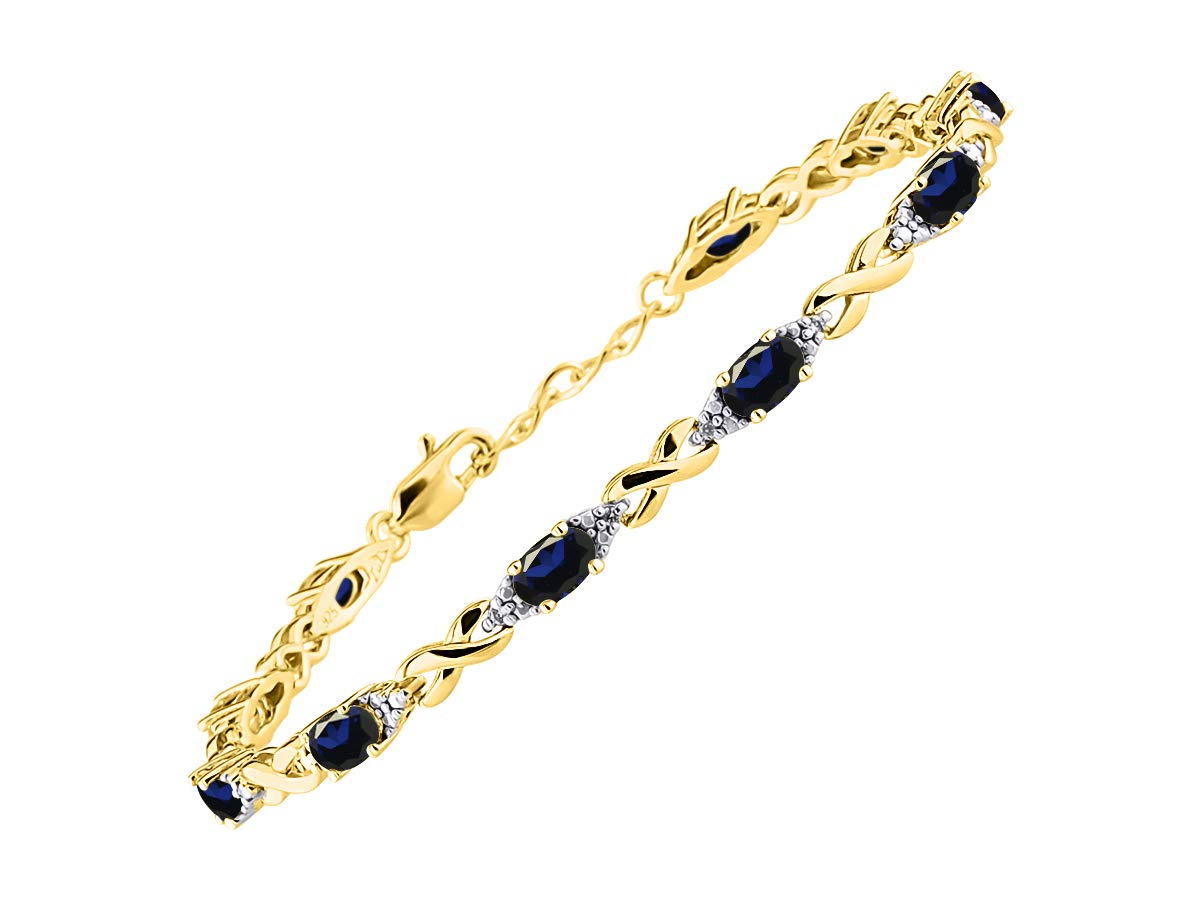 RYLOS Bracelets for Women Yellow Gold Plated Silver XO Hugs &amp; Kisses Tennis Bracelet Gemstone &amp; Genuine Diamonds Adjustable to Fit 7"-8" Wrist, 10 Gorgeous 6X4MM Jewelry for Women Friendship Bracelets