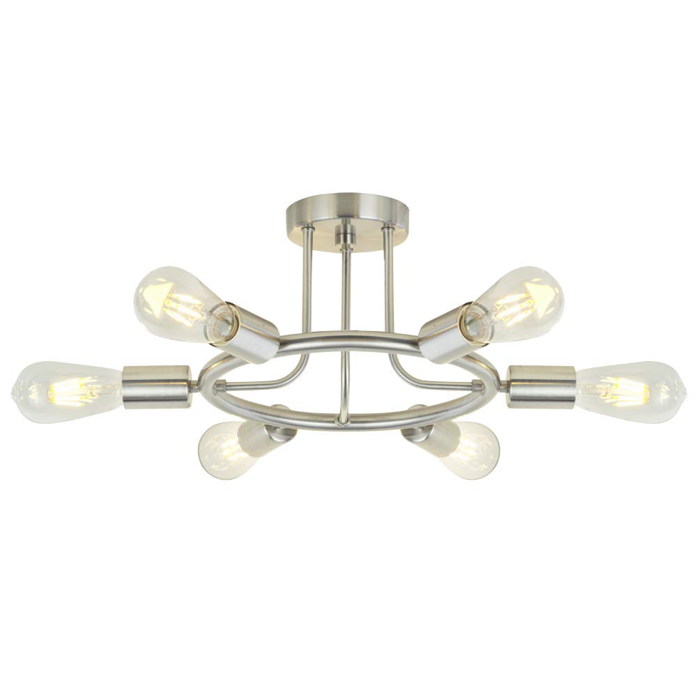 BONLICHT Sputnik Chandelier Brushed Nickel Modern Starburst Chandelier 6 Lights Semi Flush Mount Ceiling Light Industrial Vintage Dining Room Light Fixture UL Listed