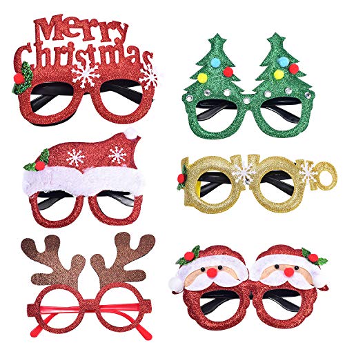 Callenbach Christmas Glasses Frame Glitter Eyewear Decoration Xmas Costume Creative Eyeglasses for Christmas Party Holiday Favors, Assorted Styles 6 Pieces