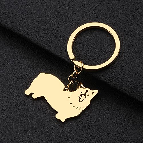 WEVENI Cute Dog Keychain18K Gold Plated Stainless Steel Key Chain Ring Accessories Charms Dog Lovers Gifts for Women Girls (Gold Plated Corgi)4