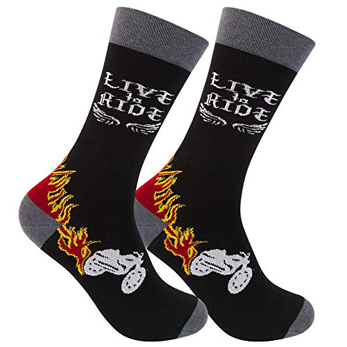 FUNATIC Live To Ride, Ride To Live Dress Socks for Men and Women | Best Motorcycle Gift Idea with Funny Biker Saying | Dare Devil Lover Apparel Present | Daredevil Holiday Party Supplies | Gag Attire