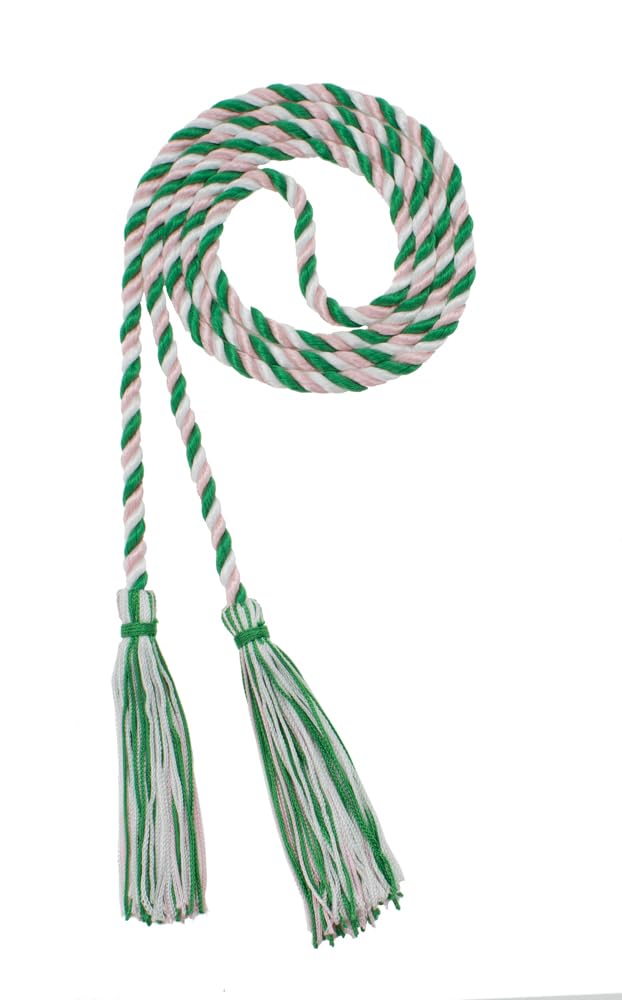 Tassel Depot Graduation Honor Cord - Kelly/Light Pink/White - Every School Color Available - Made In Usa