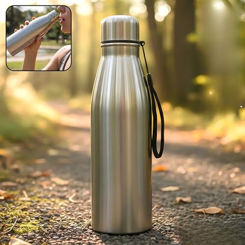 Image of Stainless Steel Water Bottle 1 Litre,single wall Water Bottle, Insulated Bottle for Office, Gym, Travel & School, Silver (SILVER, 1, litres)