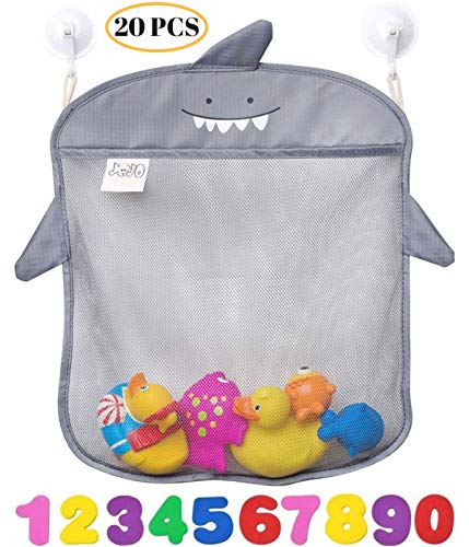 Bath Toy Organizer 2X+10 Foam Numbers+8 Suction&Sticker Hooks | Baby and Toddlers Bathtub