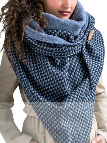 heekpek Damen Schals Warmer Dreieckschal mit Button Winterschals Retro Damen Wickelschal Lässige Herbstschal Winterschal Halstücher übergroßer Weich Scarf Poncho (Navy...
