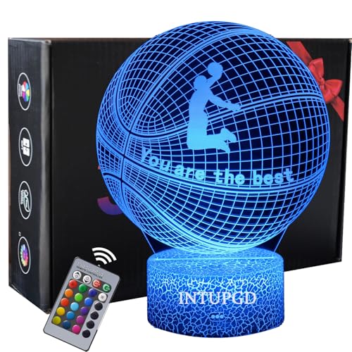 INTUPGD Regalo de baloncesto, Luz de noche Basketball 3d LED lámpara con control remoto 16 colores que cambia para Niños Niñas