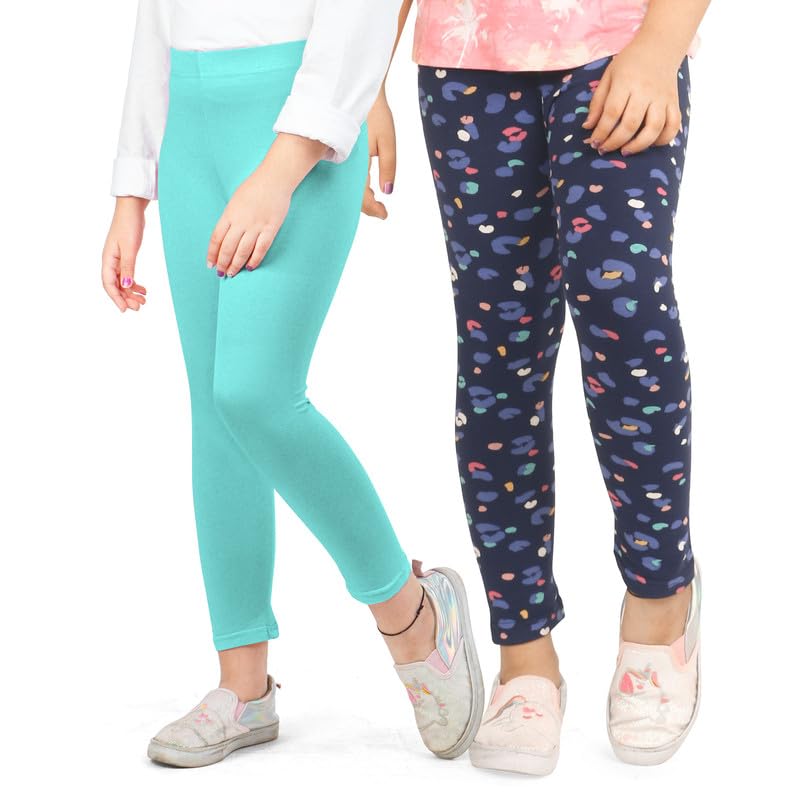 Image of Real Basics Girls Cotton Printed Non-Transparent Regular Fit Ankle Length Leggings (Set of 2)