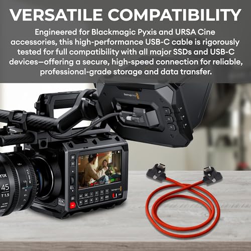 Image of XLCS Locking EVF Cable for Blackmagic Pyxis and URSA Cine 12K - USB-C 3.1 /3.2-20Gbps - 100W Power - Secure Lock - High-Speed Pyxis Monitor Cable - Durable and Reliable (80cm (32 inch) - RED)