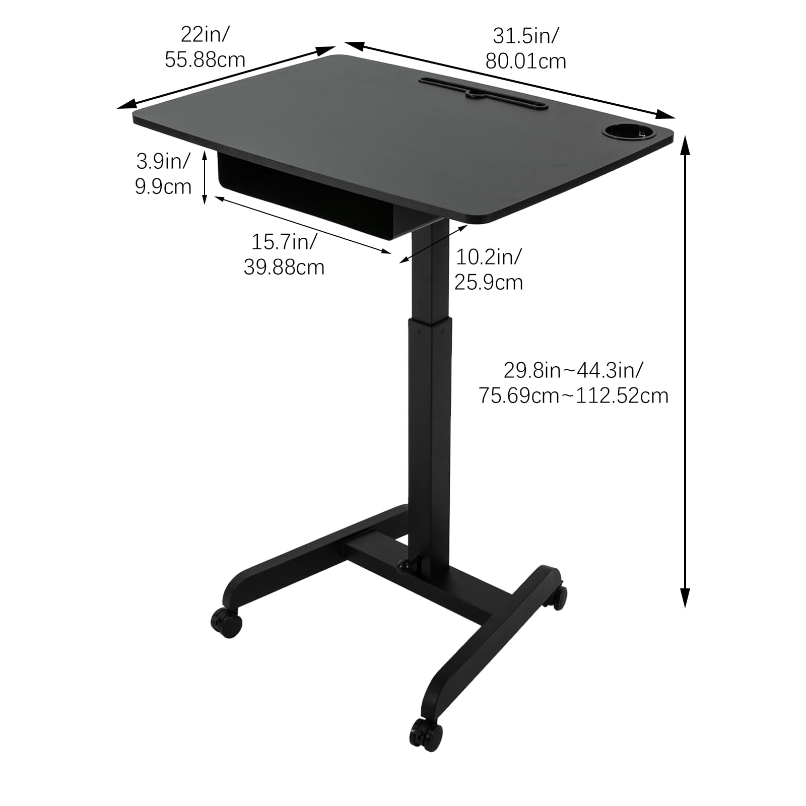 Bitodd Mobile Standing Desk Foot Pedal Rolling Desk with Adjustable Heigh Large Storage Adjustable Laptop Desk with 4 — view 3